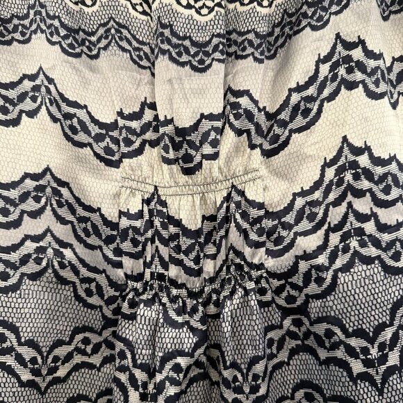 CAbi 100% Silk Women’s Top Blouse Black Gray Cream Cinch Waist Cap Sleeve Medium - Picture 7 of 15